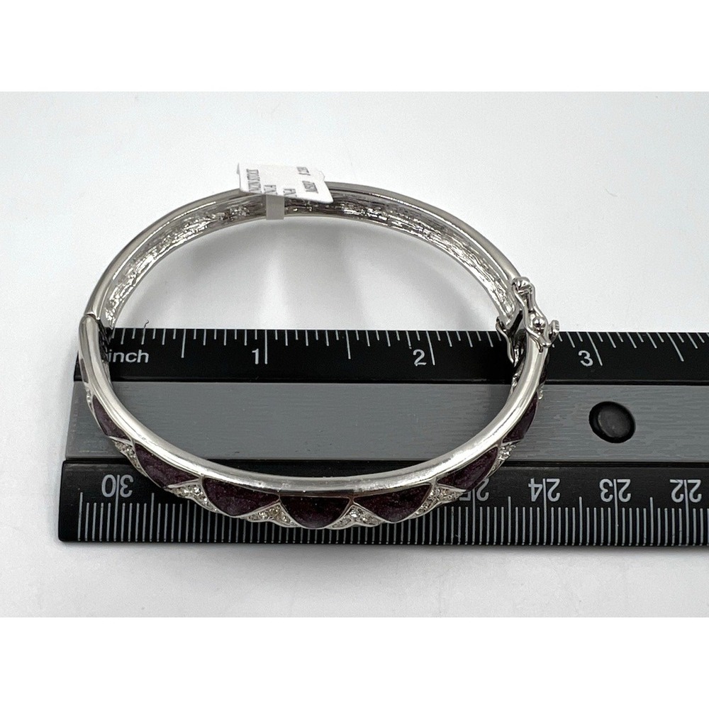 Lauren G Adams Bracelet Silver Toned Purple Enamel & Crystal Hinged Bangle NWT - Picture 9 of 9